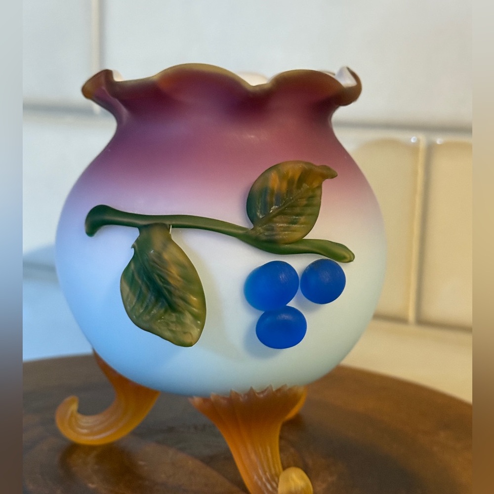 Vintage Victorian Peachblow Satin Glass Crimped Opening Footed Fish Bowl Vase.